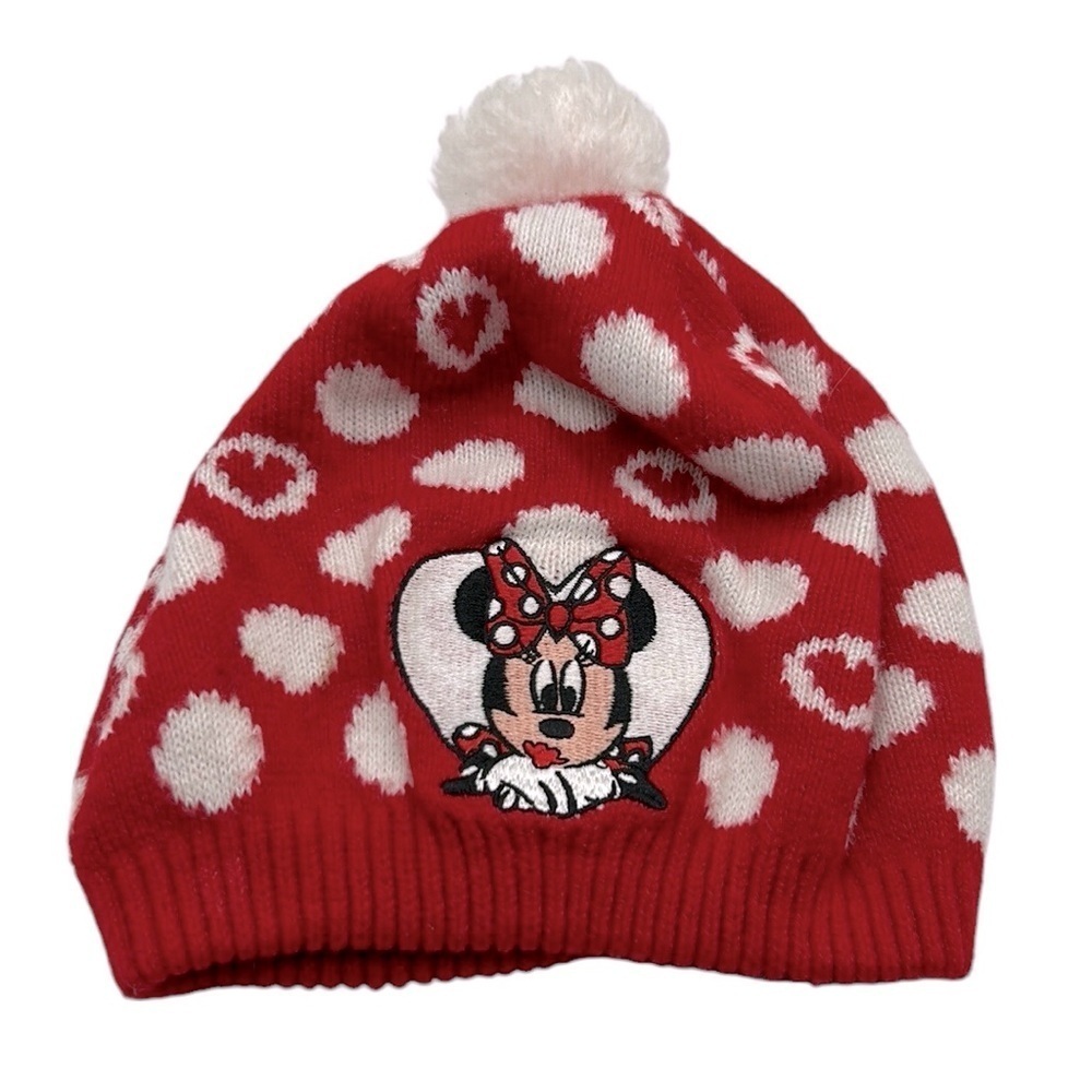Disney Parks Girl's Minnie Mouse Knit Red & White Winter Beanie‎